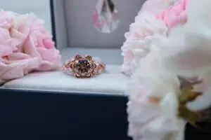 rose gold custom engagement ring pink diamond flower design