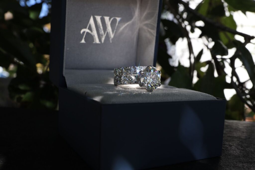Moissanite proposal ring brilliance, built for everyday devotion.
