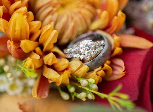 Calm, balanced stacking with engagement ring.
